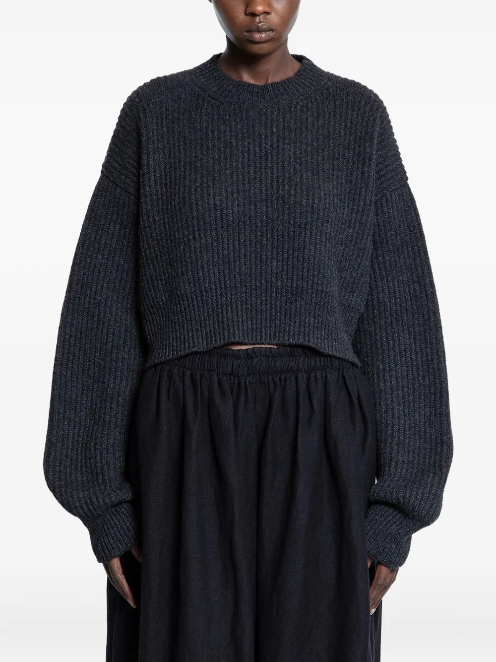 Uma Wang Cropped Ribbed Knit Sweater In Black