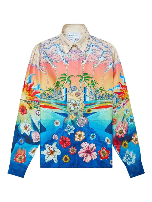 Casablanca l'envol プリント シルクシャツ | ブルー | FARFETCH JP Casablanca l'envol プリント シルクシャツ | ブルー | FARFETCH JP