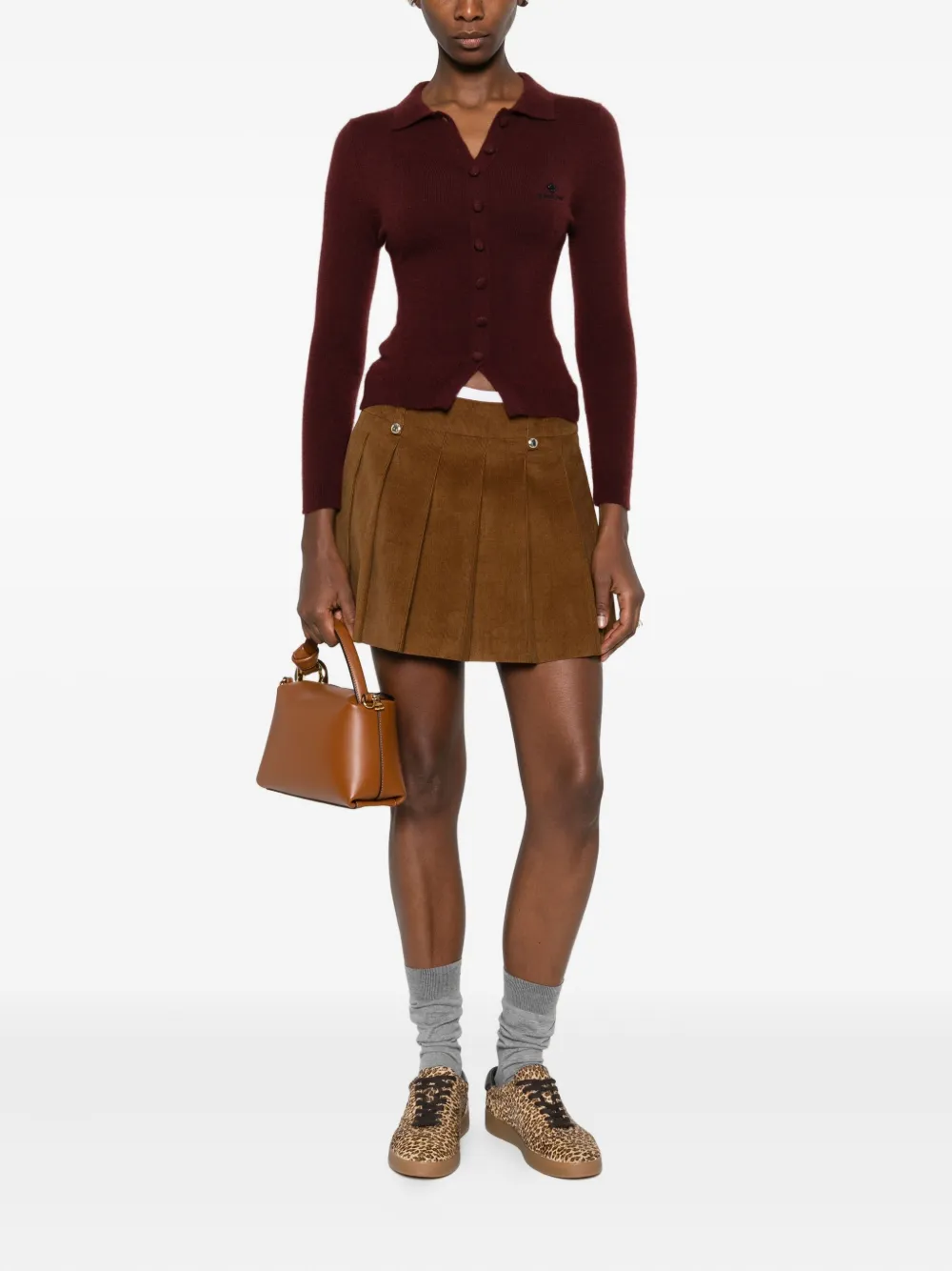 Maje corduroy pleated mini skirt - Bruin