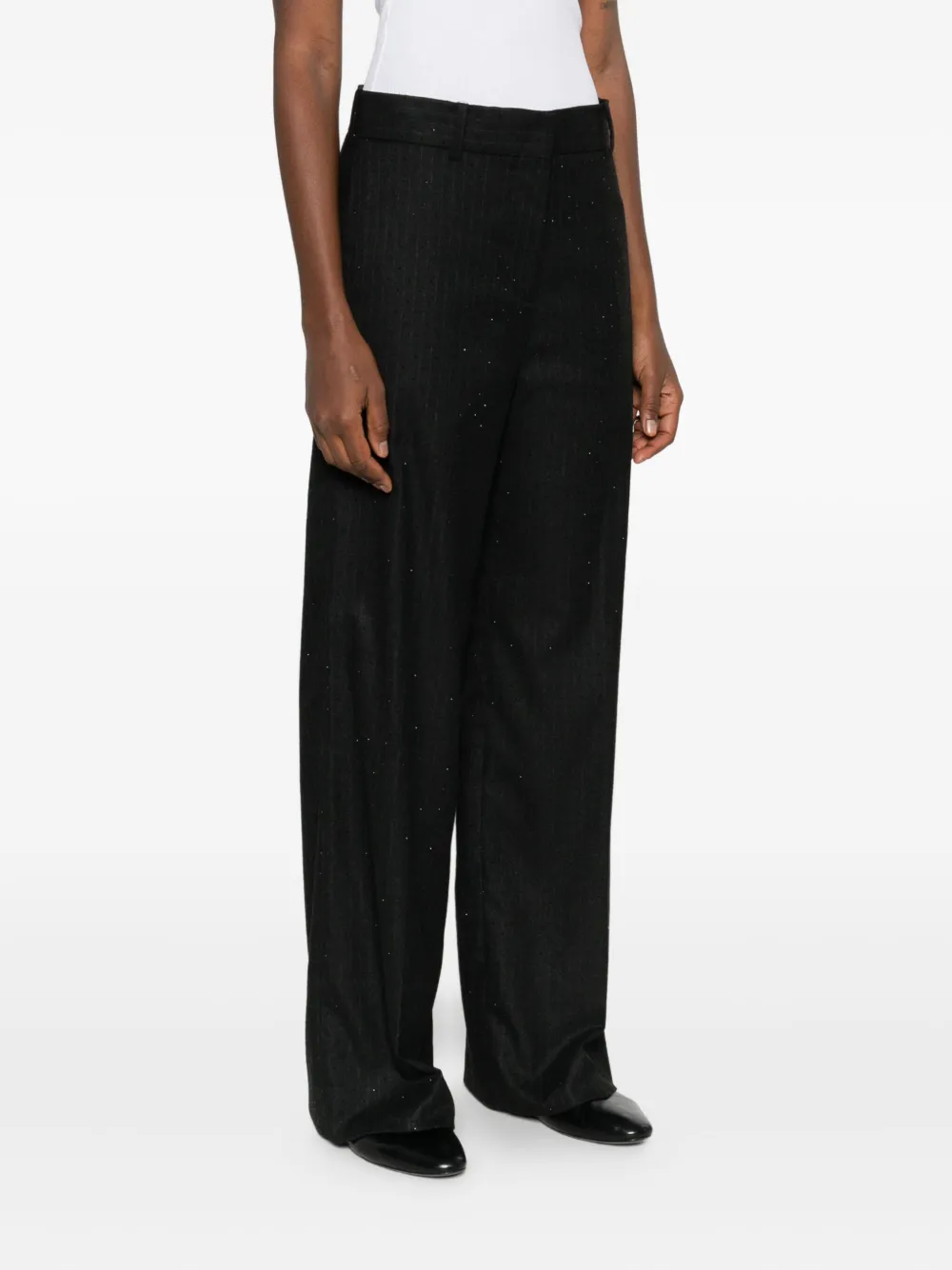 Maje Broek met krijtstreep en stras Zwart