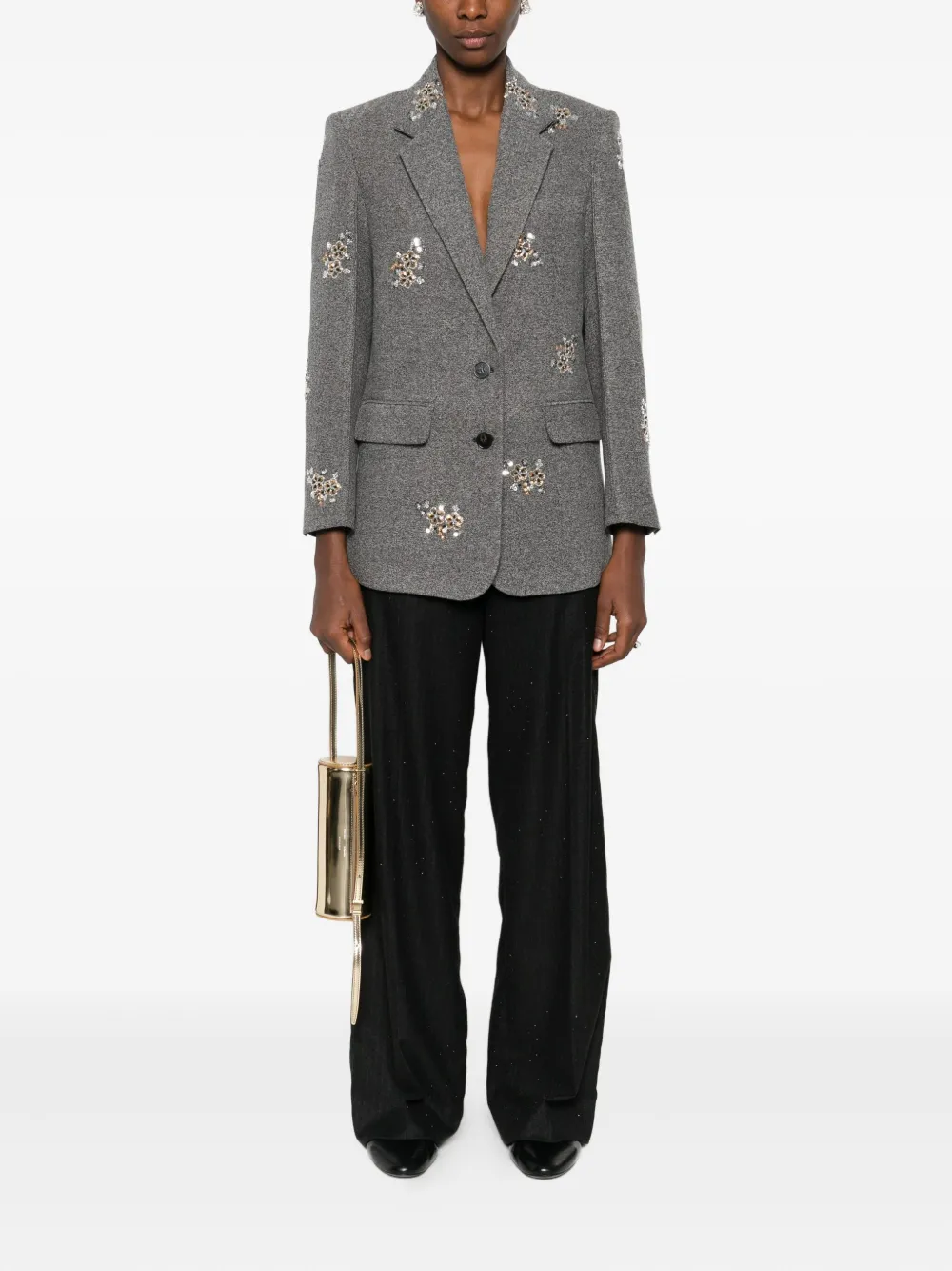 Maje Broek met krijtstreep en stras - Zwart