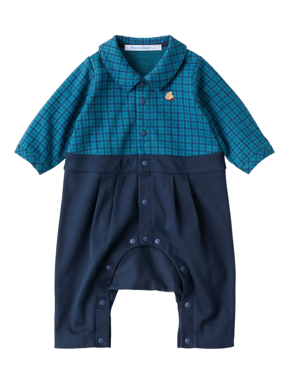 familiar check embroidered romper | Blue | Image 1