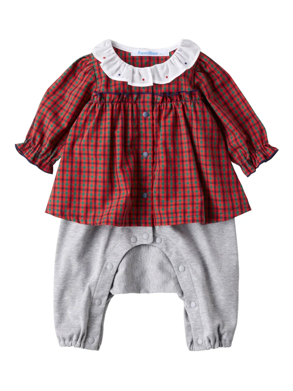 Familiar Ruffled Plaid Romper In Red