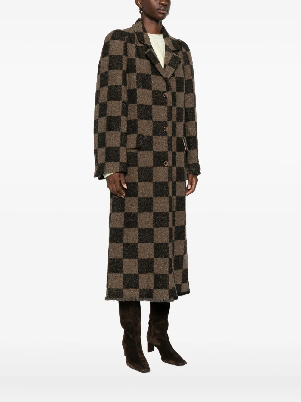 Uma Wang Checked Single-breasted Coat In Brown