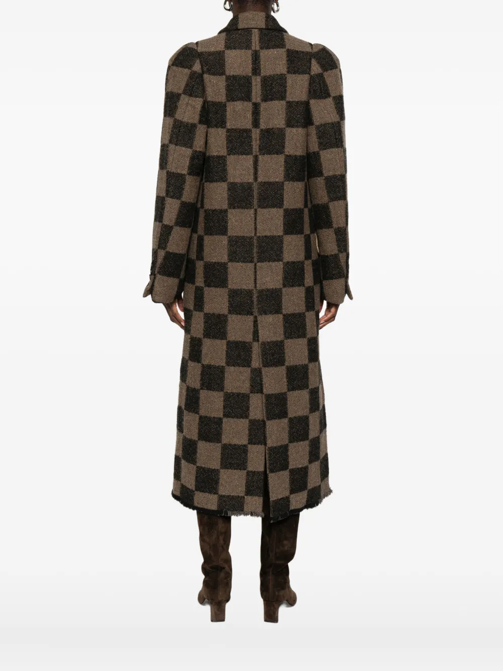 Uma Wang Checked Single-breasted Coat In Brown