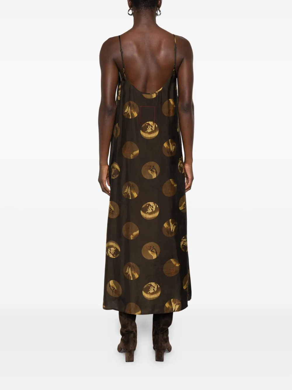 Uma Wang Anaya Brown Sleeveless Dress With Round Neck And All-over Motif In Viscose Blend Woman In Multi
