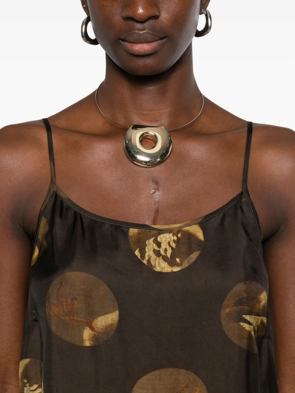 Uma Wang Anaya Brown Sleeveless Dress With Round Neck And All-over Motif In Viscose Blend Woman In Multi