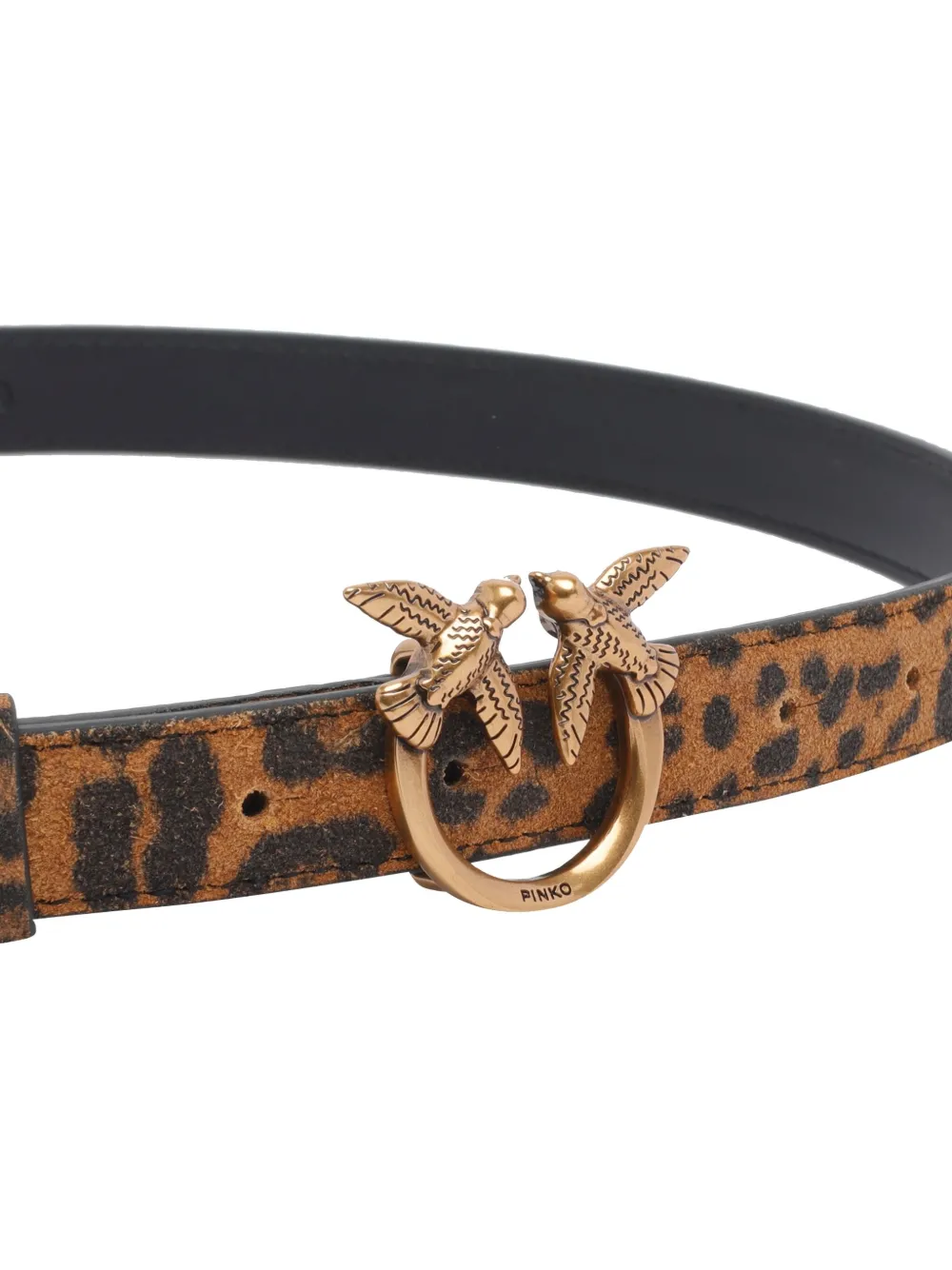 PINKO Riem met luipaardprint en vogels Bruin