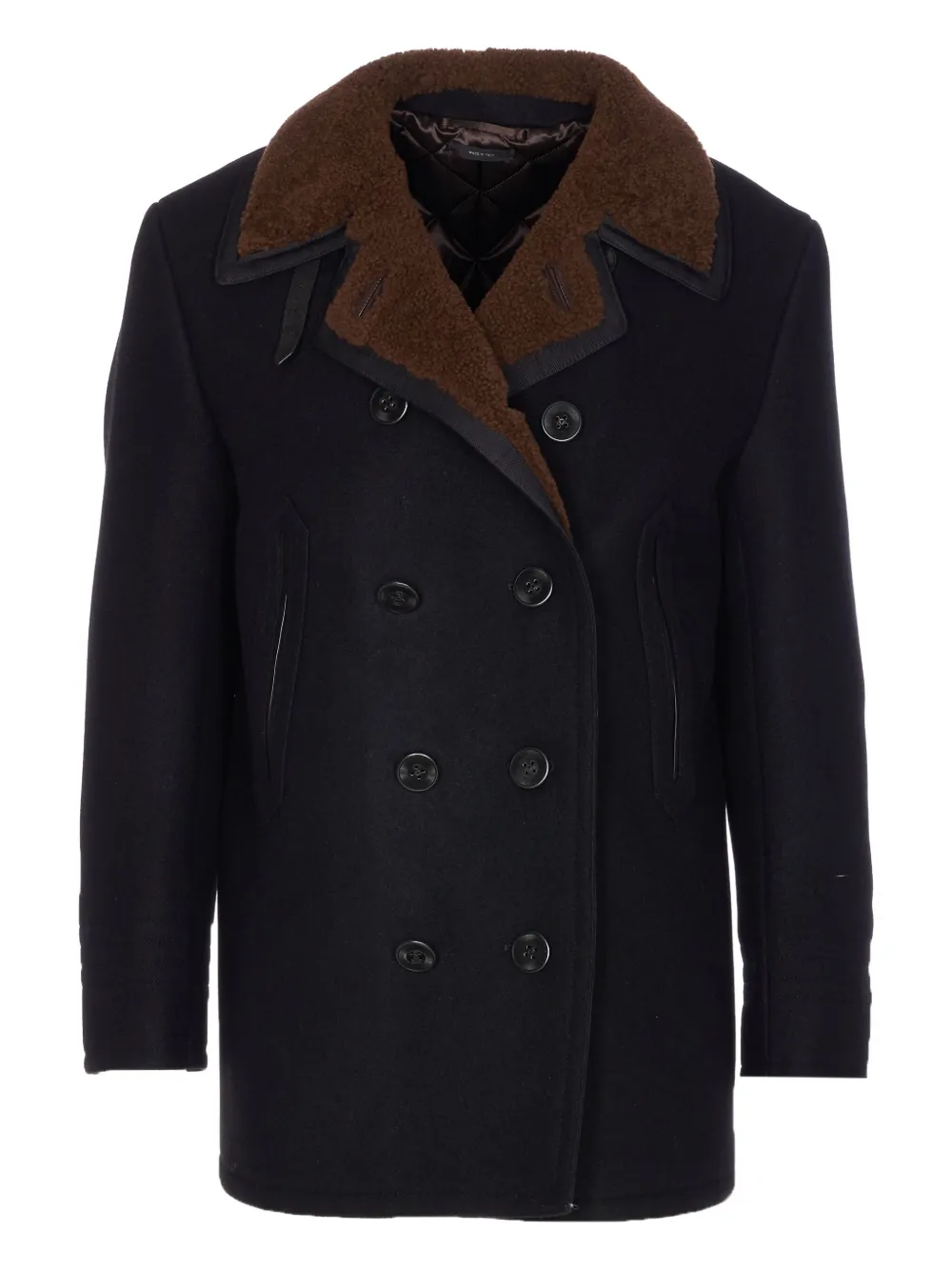 TOM FORD double-breasted shearling peacoat | Black | Image 1