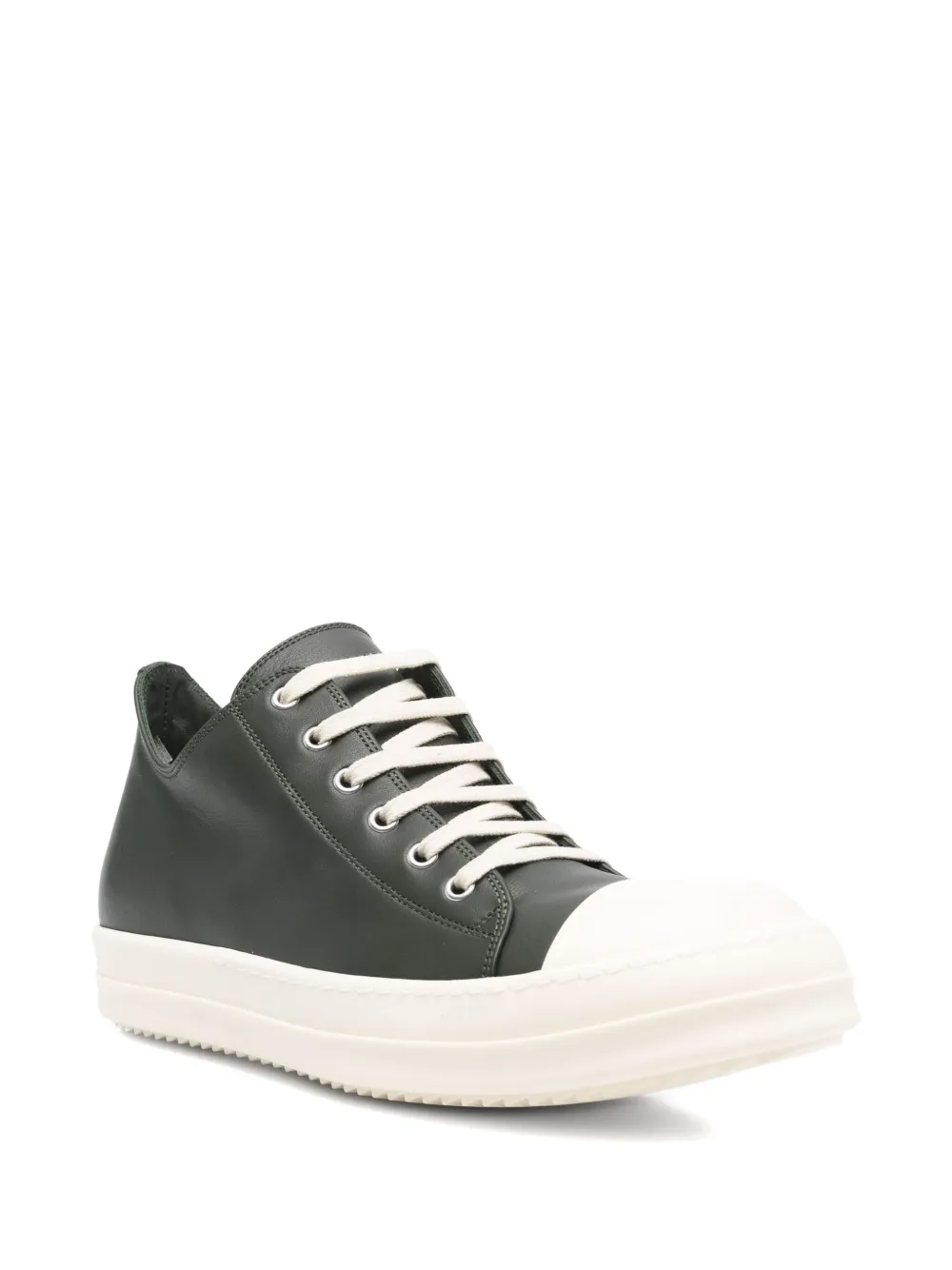 Rick Owens Low Sneaks In Grain Calf Leather In Green