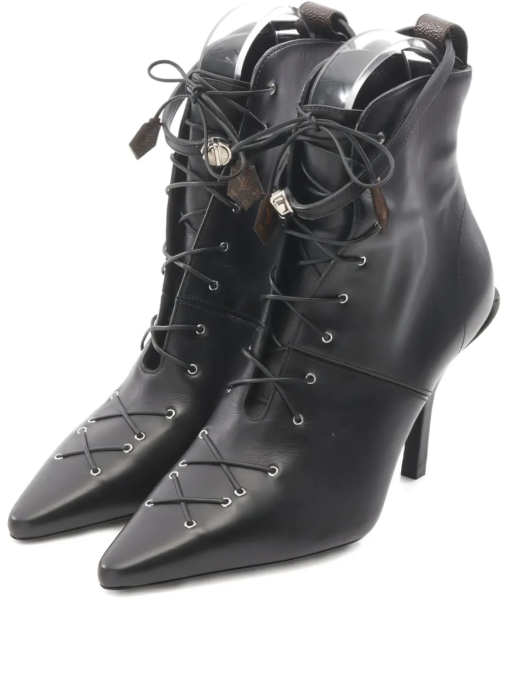 Pre-owned Louis Vuitton 95mm Janet Lace-up Ankle Boots In Black