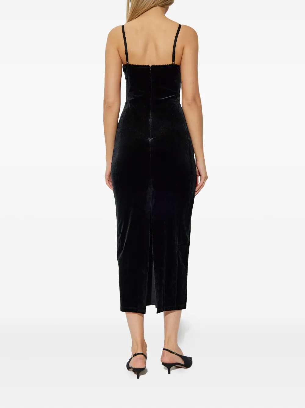 Self-portrait Black Velvet Strappy Midi Dress Clothing In Black