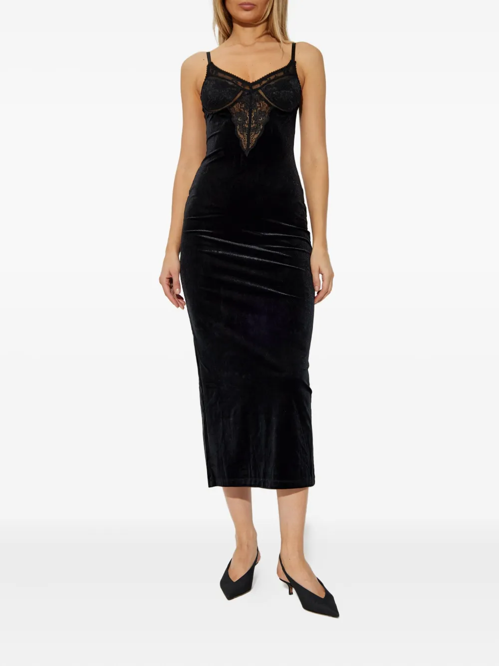 Self-portrait Black Velvet Strappy Midi Dress Clothing In Black