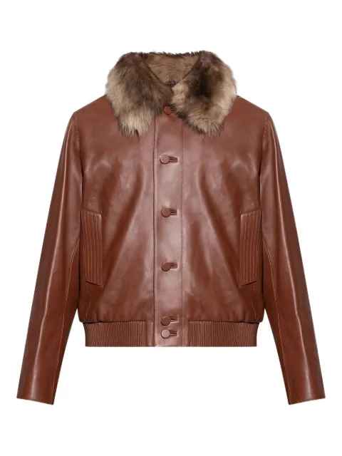 FENDI faux-fur collar leather jacket