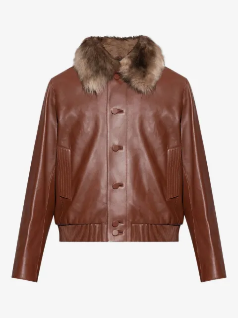 FENDI faux-fur collar leather jacket
