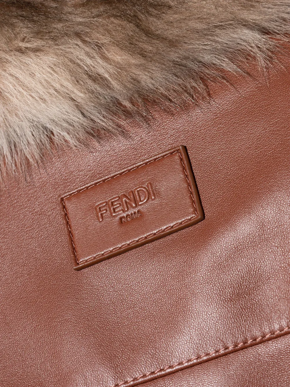 FENDI Leren jack met kraag van imitatiebont Bruin