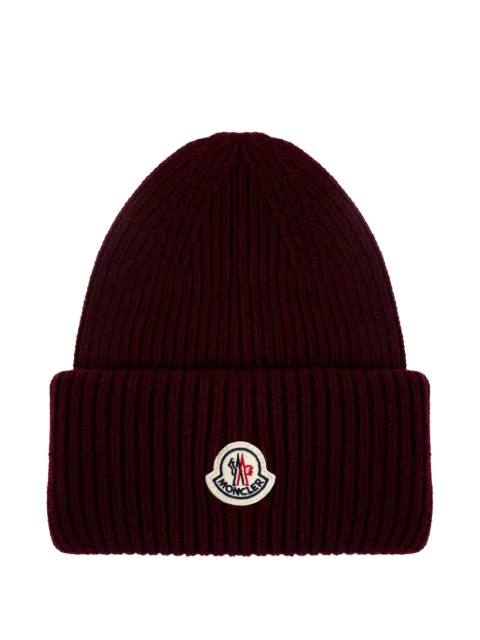 Moncler Gerippte Beanie mit Logo-Patch