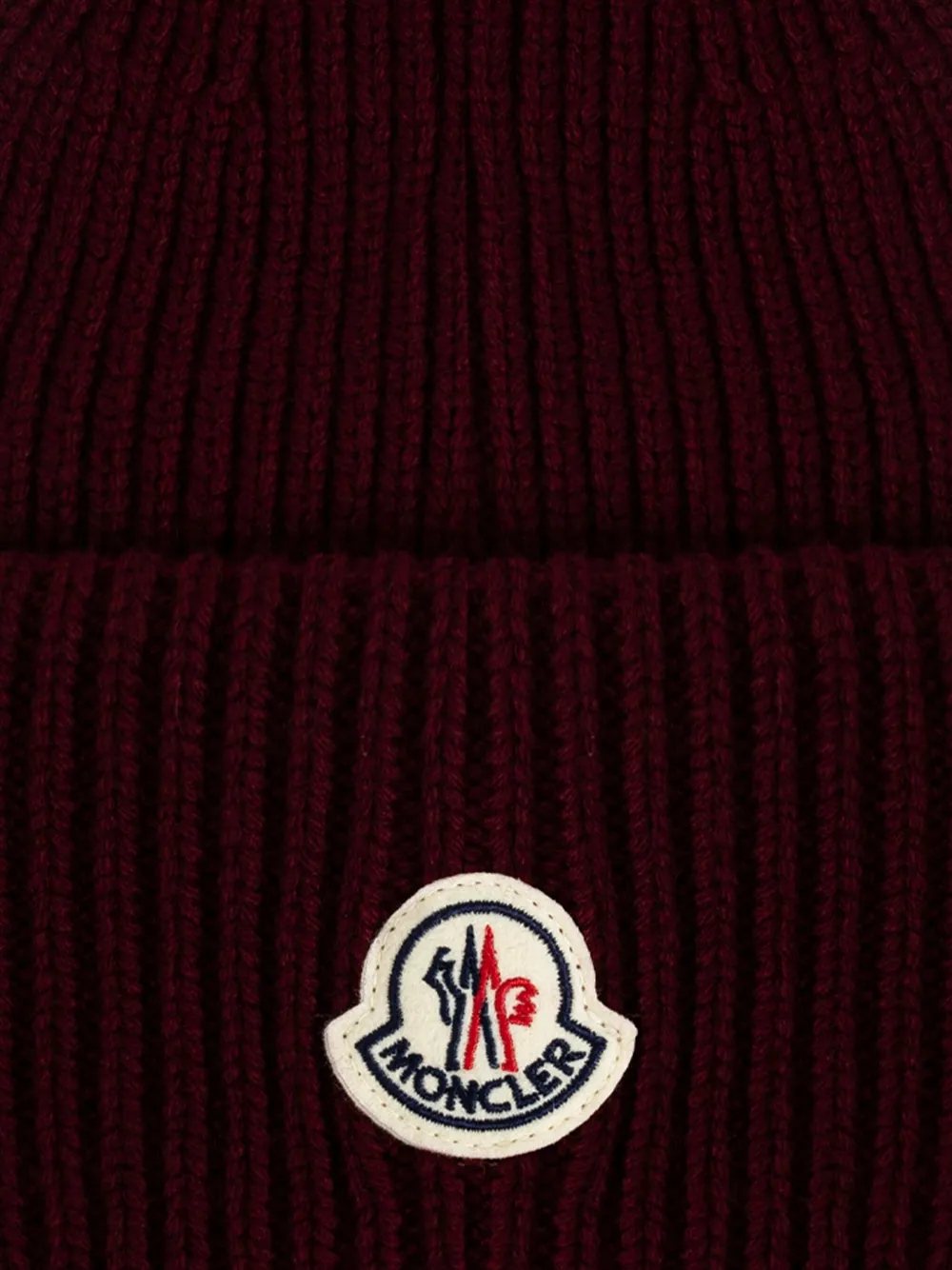 Moncler Ribbed Logo-patch Beanie In Brown