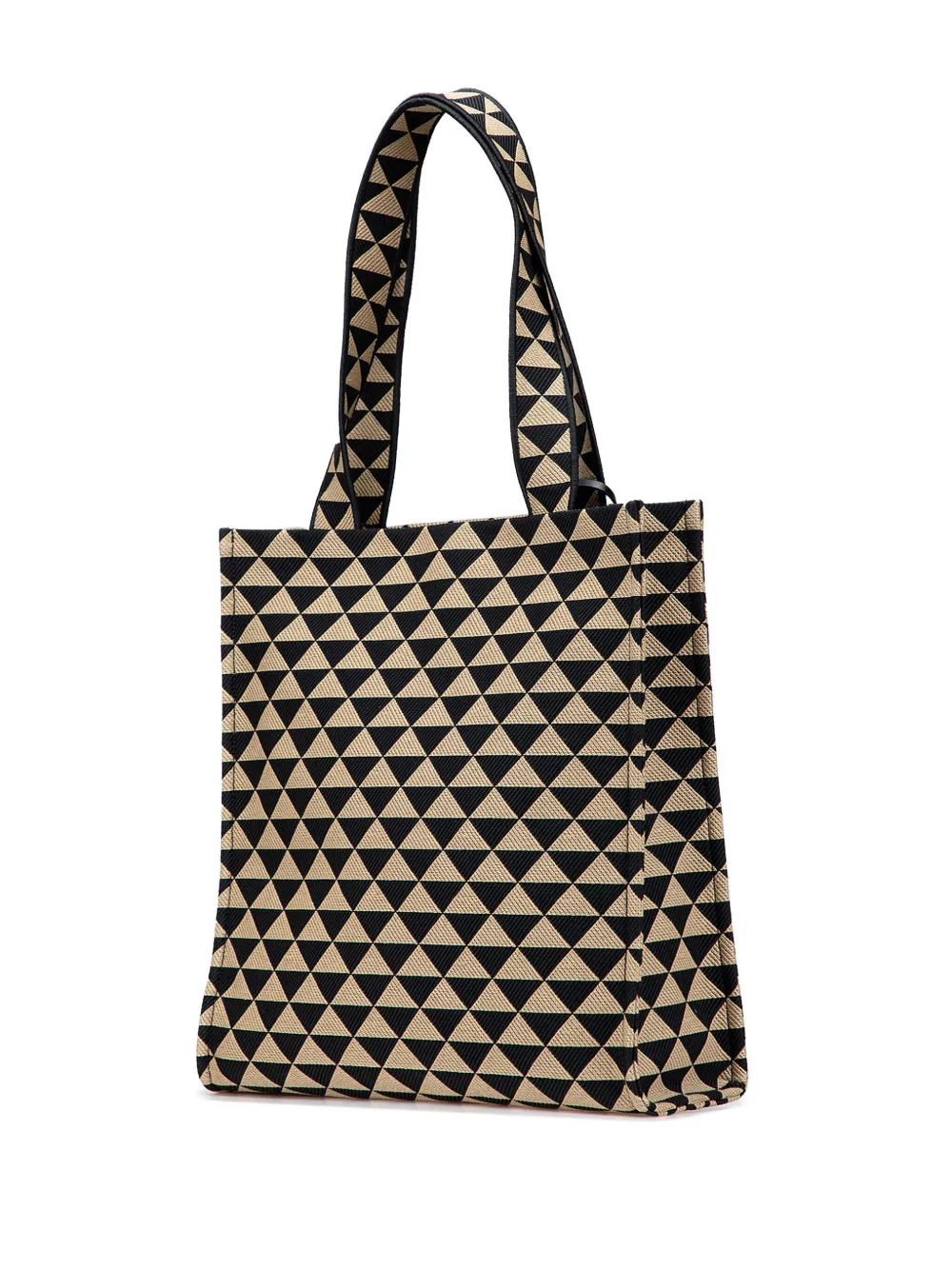 Pre-owned Prada 2013-2025 Embroidered Canvas Triangolo Symbole Shopping Tote Bag In Brown