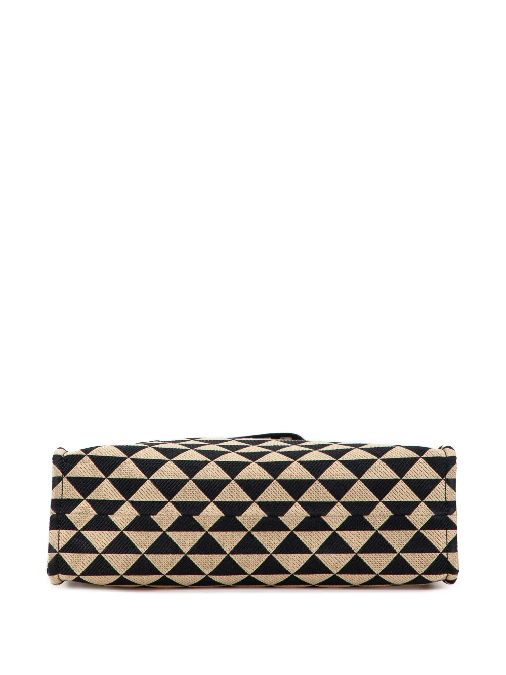 Pre-owned Prada 2013-2025 Embroidered Canvas Triangolo Symbole Shopping Tote Bag In Brown