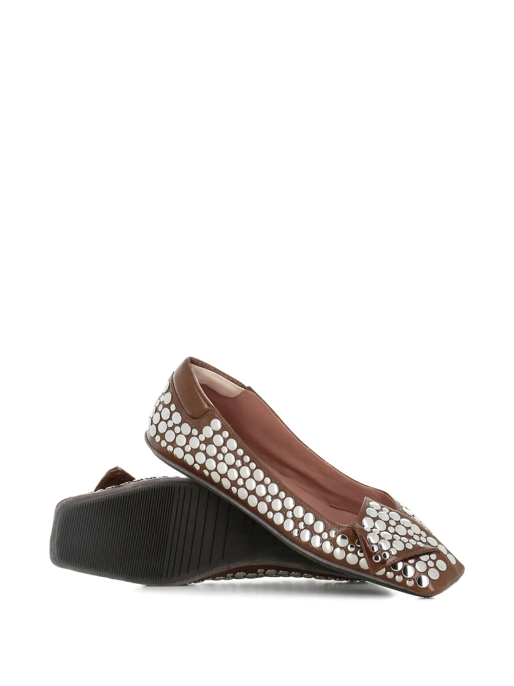 Dove Nuotano Gli Squali Stud-embellished Square-toe Ballet Flats In Brown