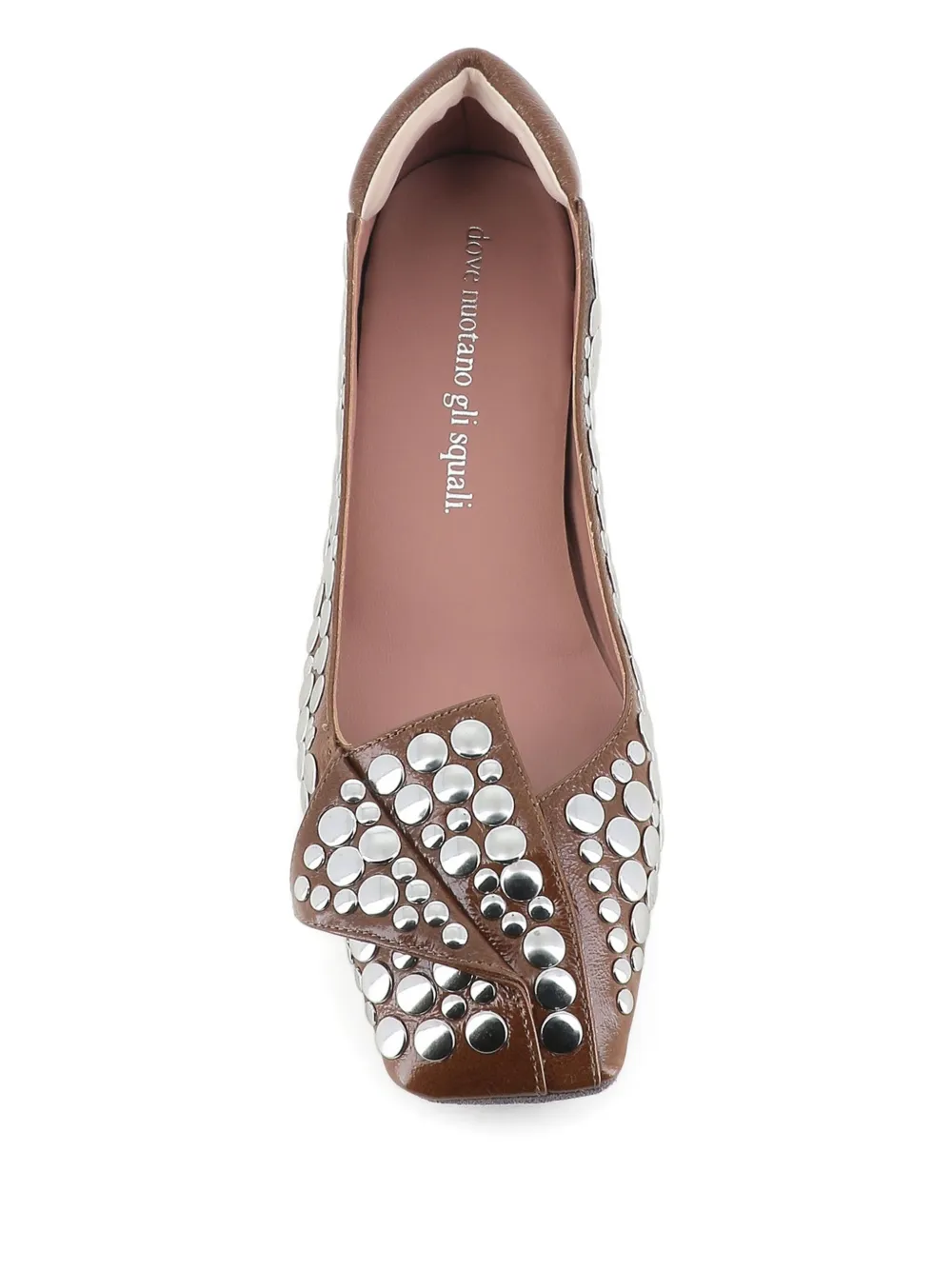 Dove Nuotano Gli Squali Stud-embellished Square-toe Ballet Flats In Brown