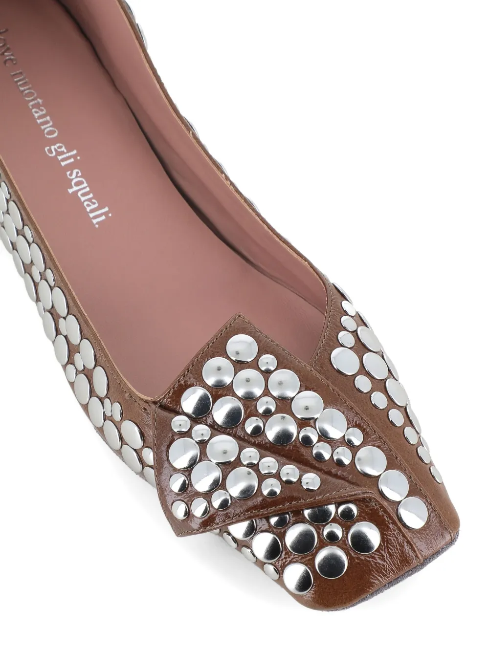 Dove Nuotano Gli Squali Stud-embellished Square-toe Ballet Flats In Brown