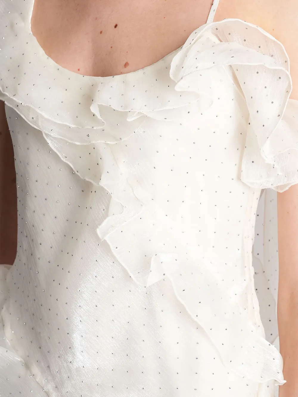 SIEDRES Monica maxi-jurk met ruches Wit