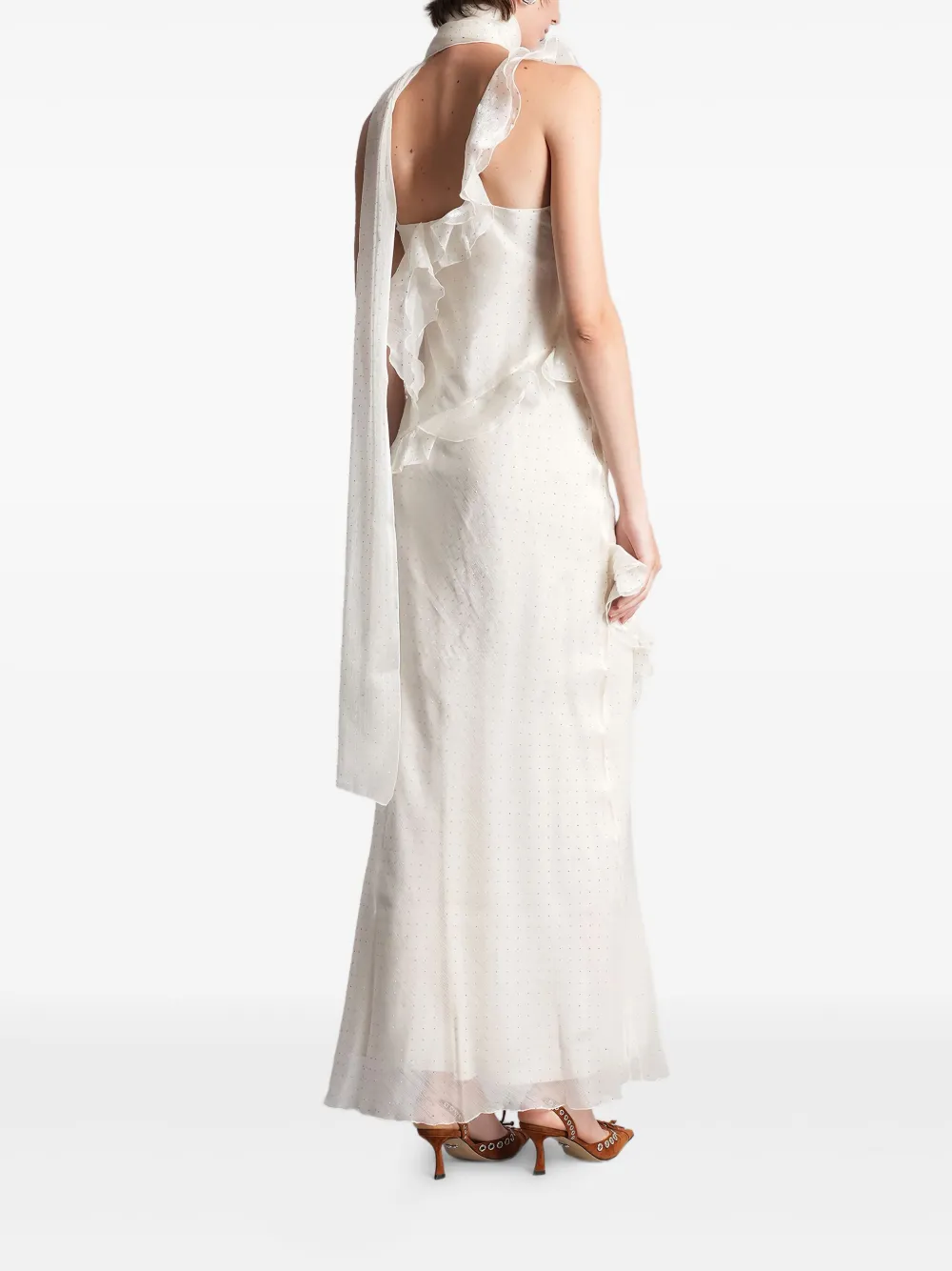 SIEDRES Monica maxi-jurk met ruches Wit