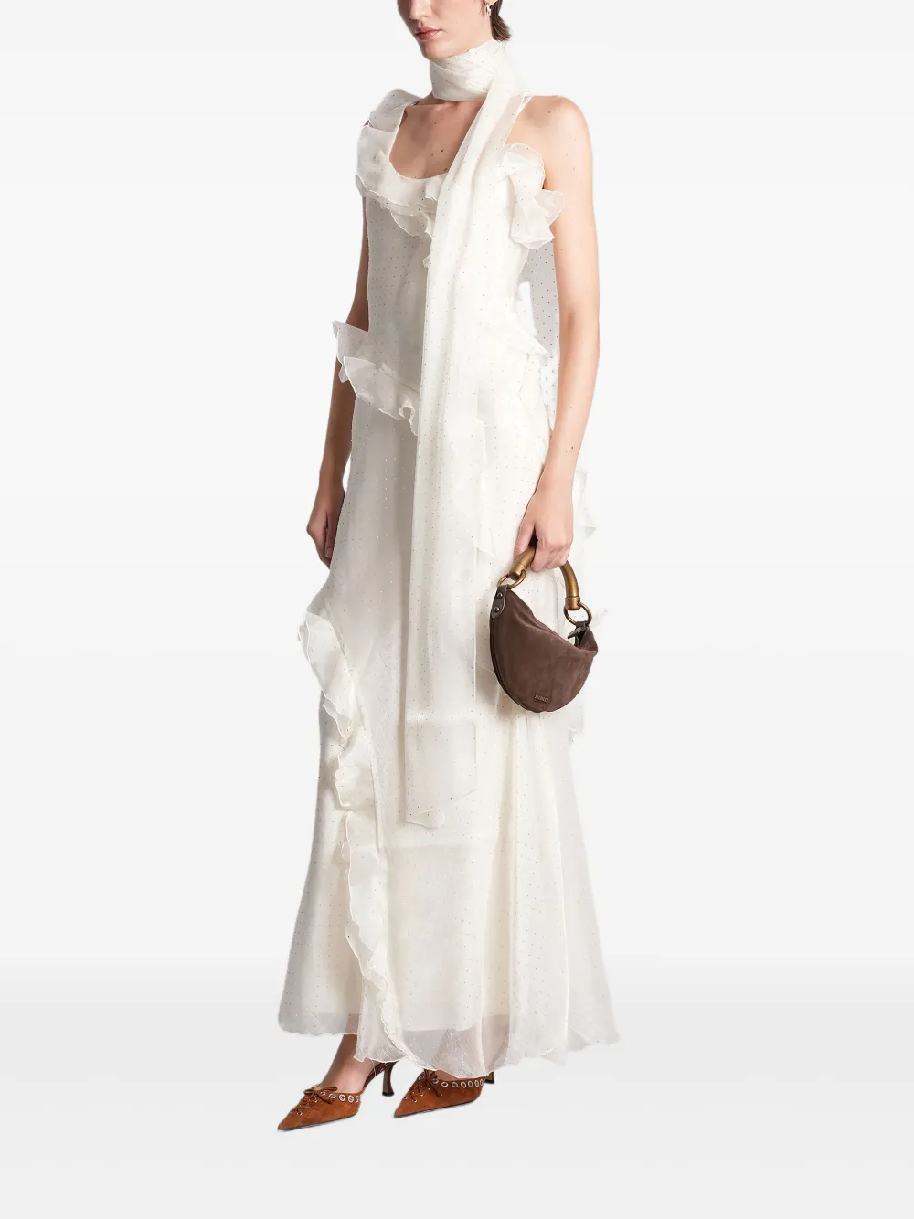 SIEDRES Monica maxi-jurk met ruches Wit