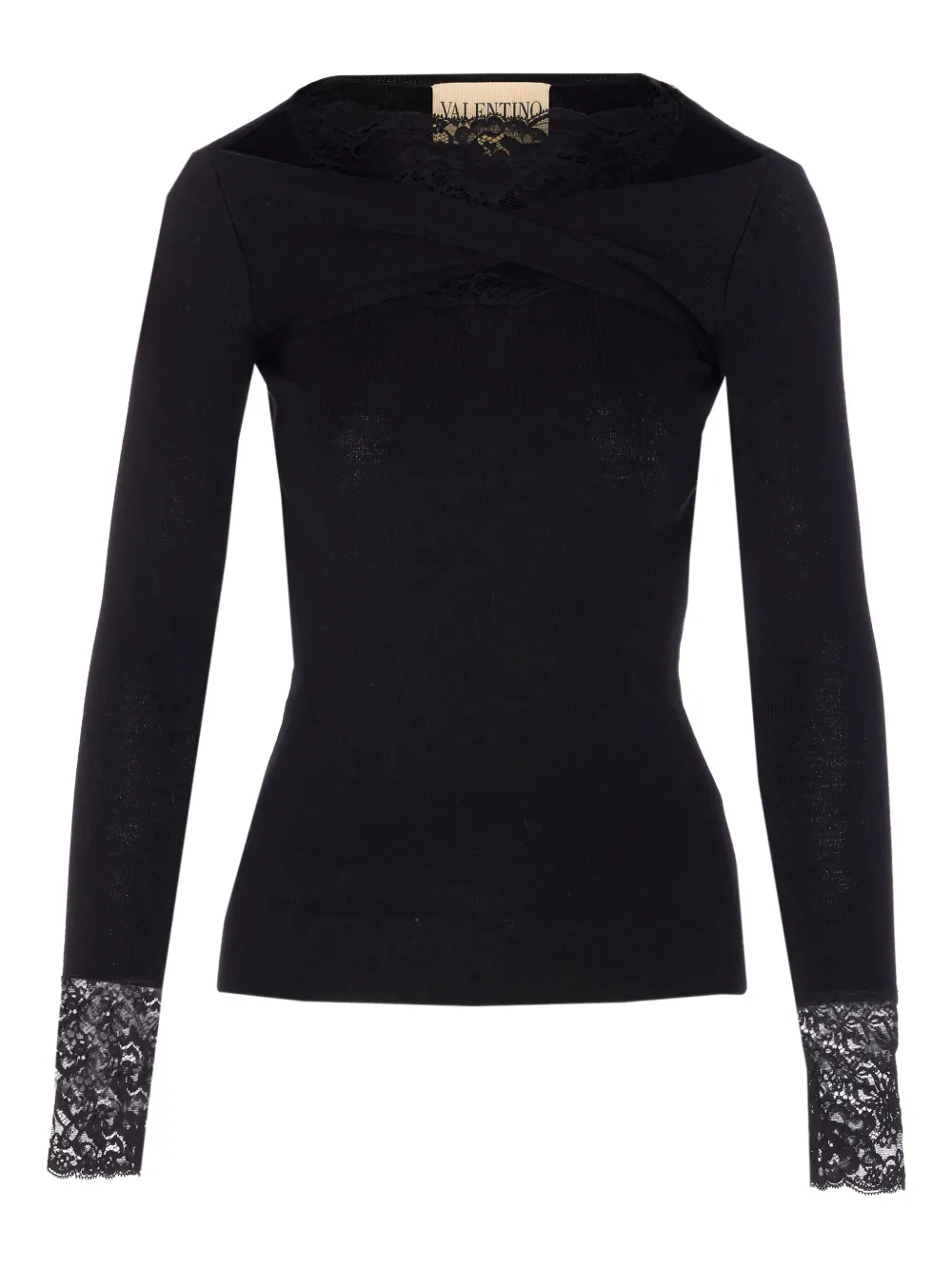 Valentino Garavani lace-trim long-sleeve T-shirt | Black | Image 1