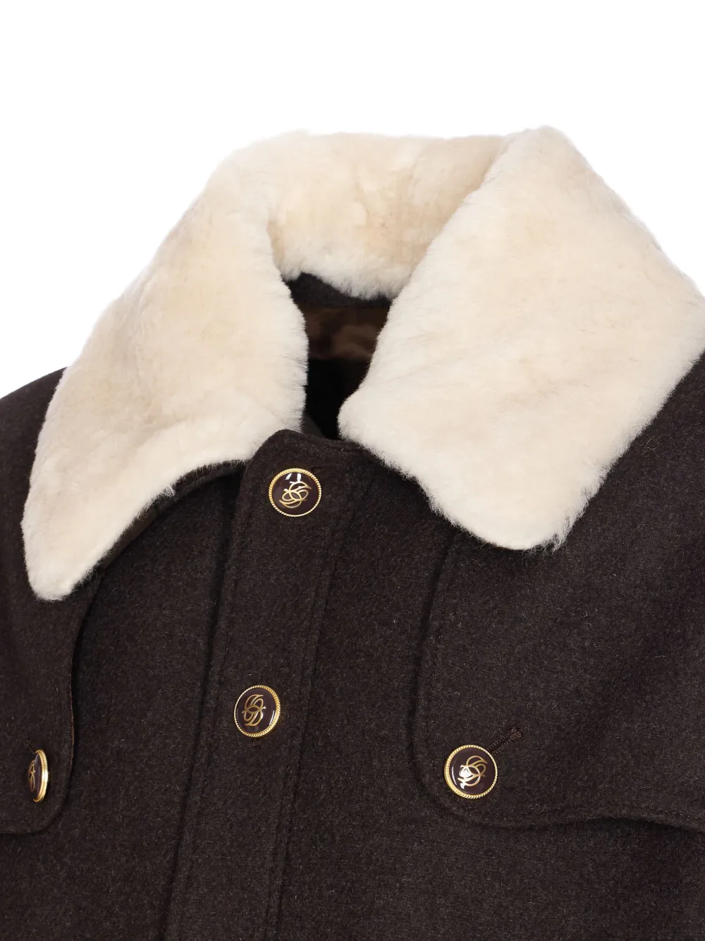 Drôle De Monsieur Long Sleeve Jacket With Faux Fur Collar In Blue