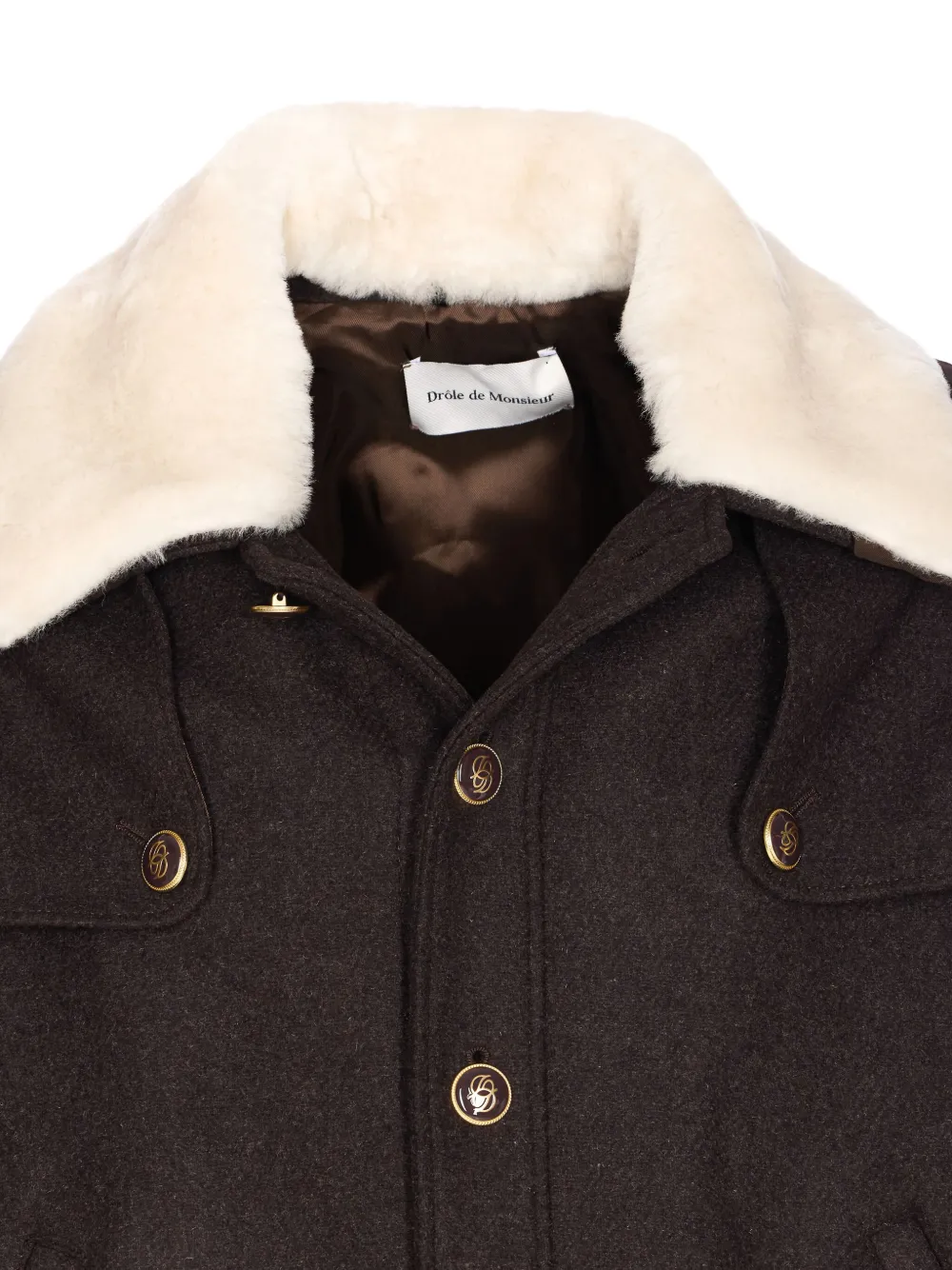 Drôle De Monsieur Long Sleeve Jacket With Faux Fur Collar In Blue