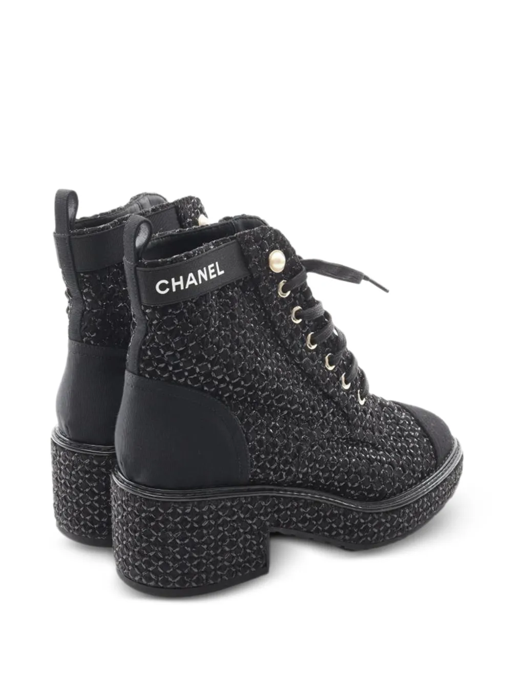 CHANEL Pre-Owned 55mm faux-pearl embellished tweed boots | Image 2