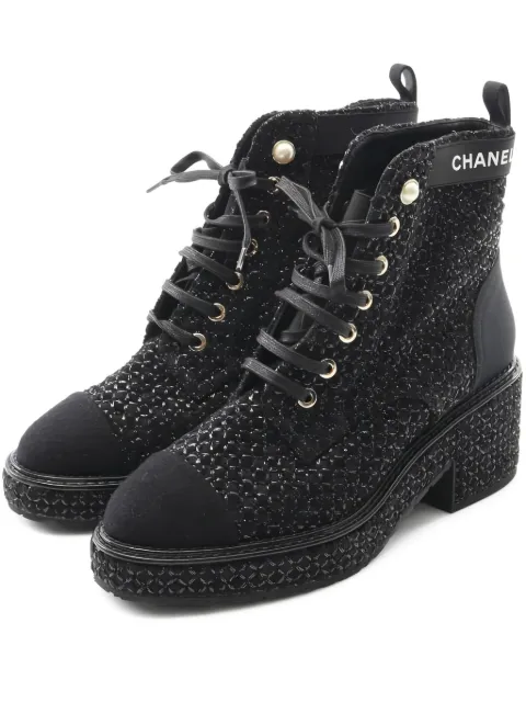 CHANEL Pre-Owned 55mm faux-pearl embellished tweed boots