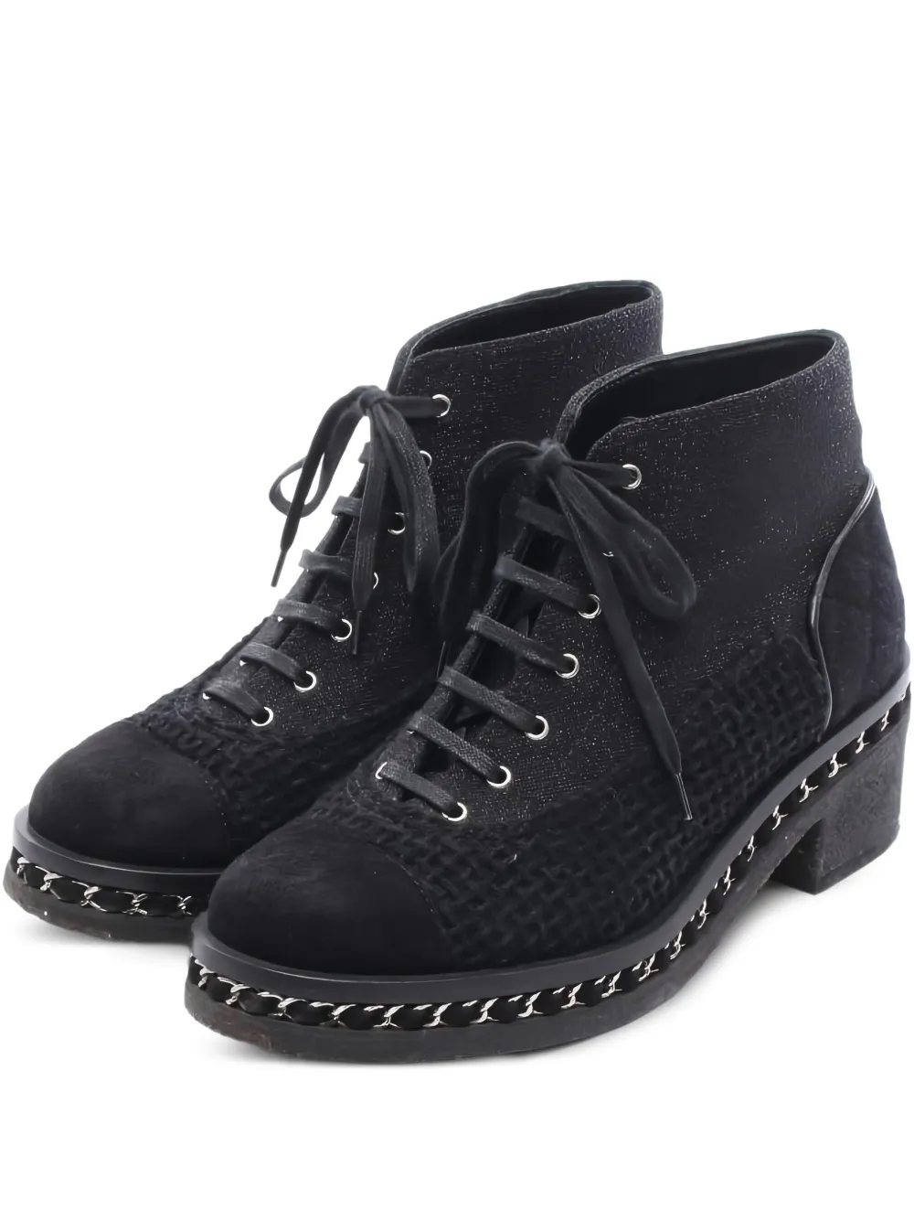 CHANEL Pre-Owned 60mm tweed-panelled combat boots | Black | Image 1