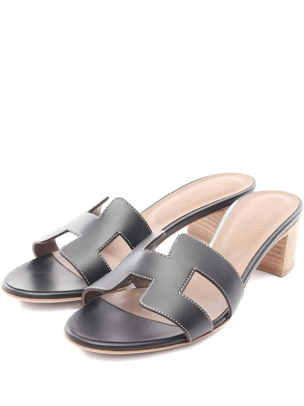 Pre-owned Hermes 50mm Oasis Cut-out Sandals In Black