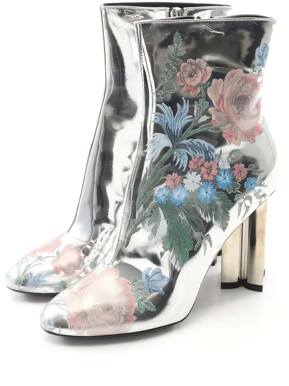 Pre-owned Louis Vuitton 128mm Floral-pattern Ankle Boots In Gray