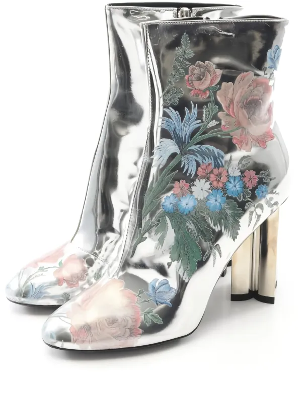 Louis Vuitton Pre-Owned 128mm floral-pattern Ankle Boots Grey