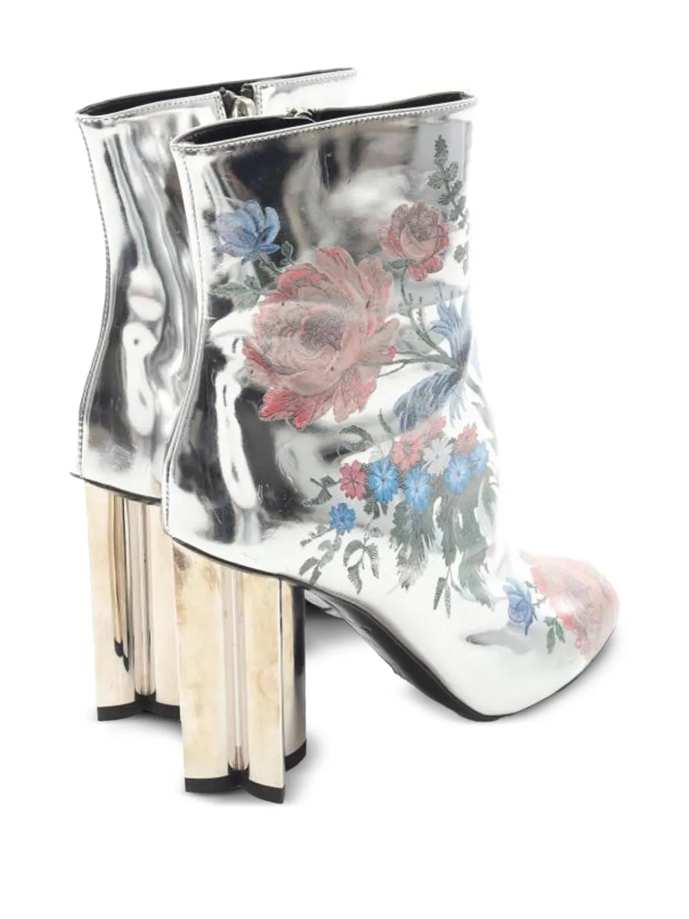 Pre-owned Louis Vuitton 128mm Floral-pattern Ankle Boots In Gray