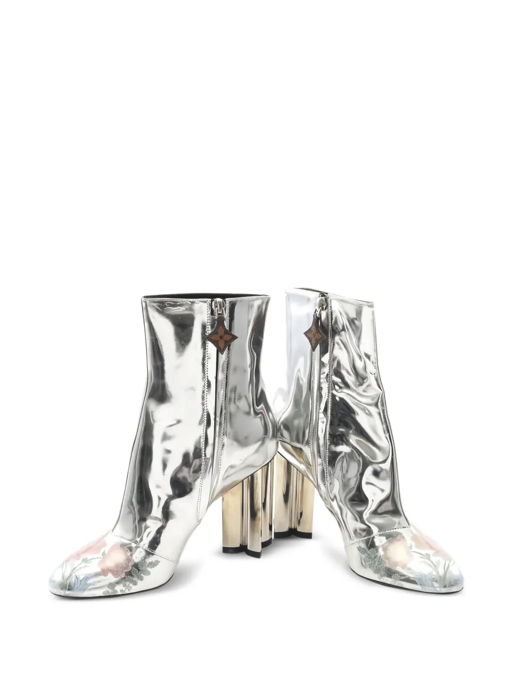 Pre-owned Louis Vuitton 128mm Floral-pattern Ankle Boots In Gray