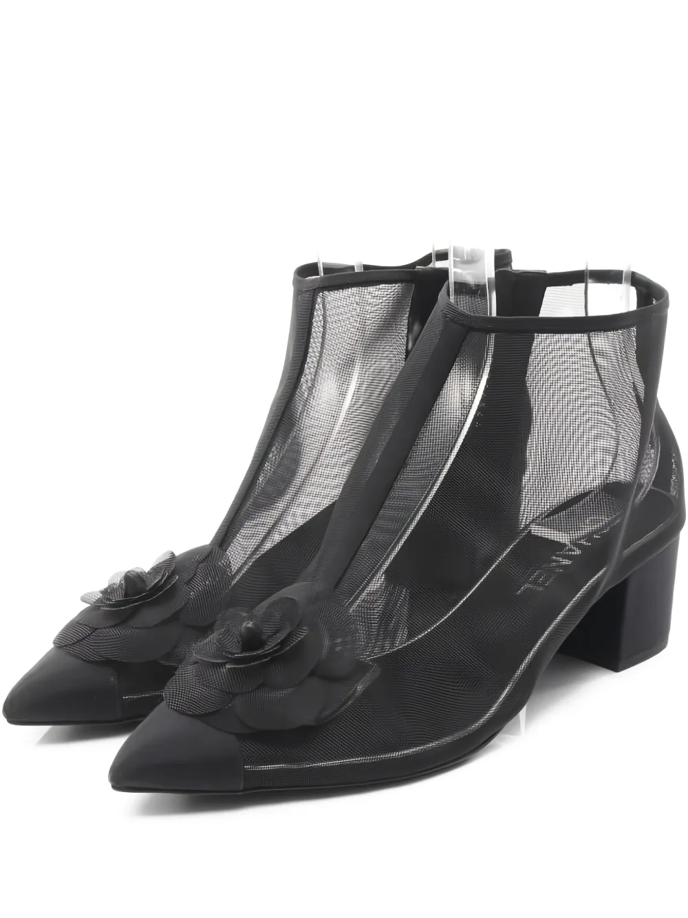 CHANEL Pre-Owned 50mm Camellia mesh boots - ブラック CHANEL Pre-Owned 50mm Camellia mesh boots - ブラック