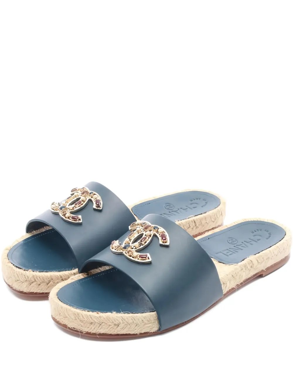 Pre-owned Chanel Interlocking Cc-embellished Espadrilles In Blue