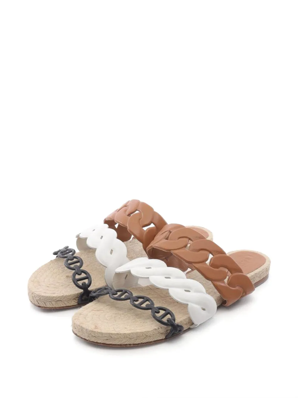 Pre-owned Hermes Gwen Braided-strap Espadrilles In Brown