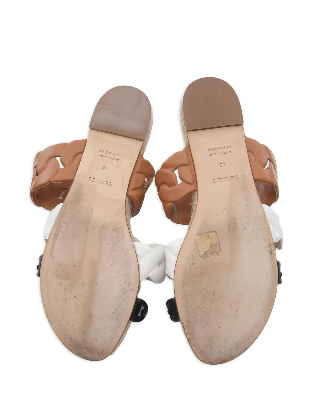 Pre-owned Hermes Gwen Braided-strap Espadrilles In Brown
