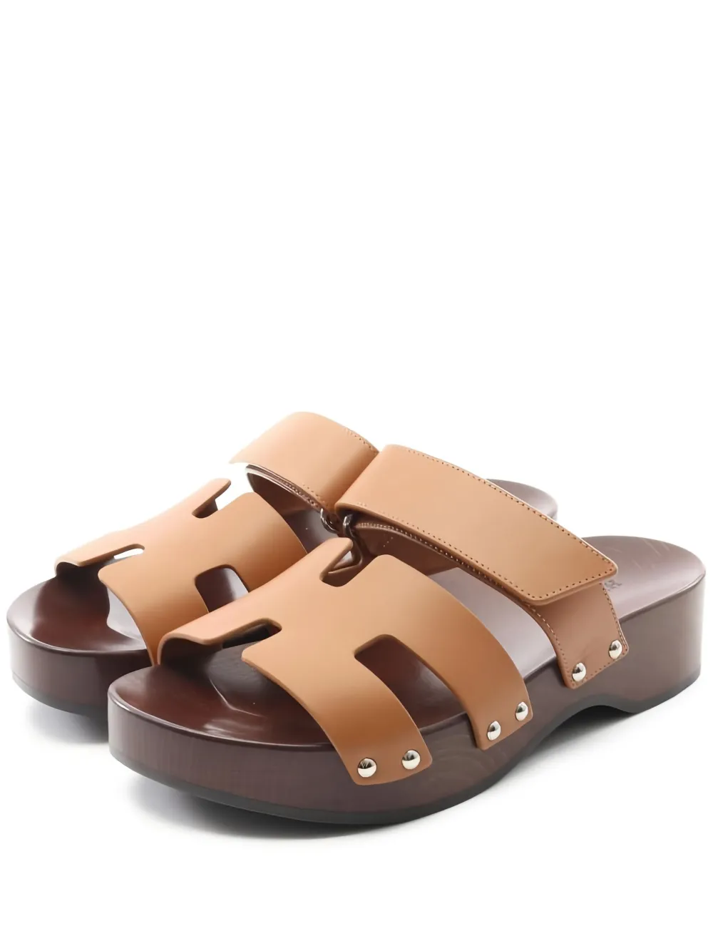 Pre-owned Hermes Kos Stud-detail Sandals In Brown