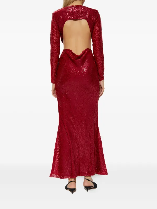 white christmas dresses Burgundy Rhinestone Mesh Cut Out Midi Dress – self-portrait-US main image 1