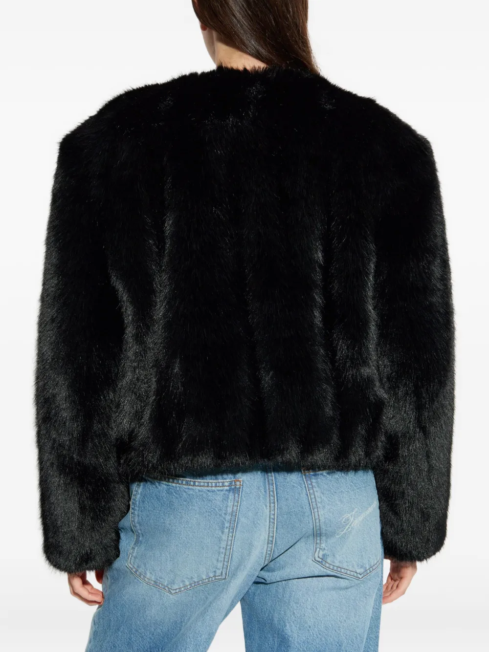 STAND STUDIO Jack van imitatiebont met rits Zwart