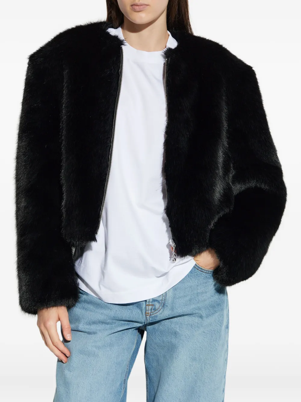 STAND STUDIO Jack van imitatiebont met rits Zwart