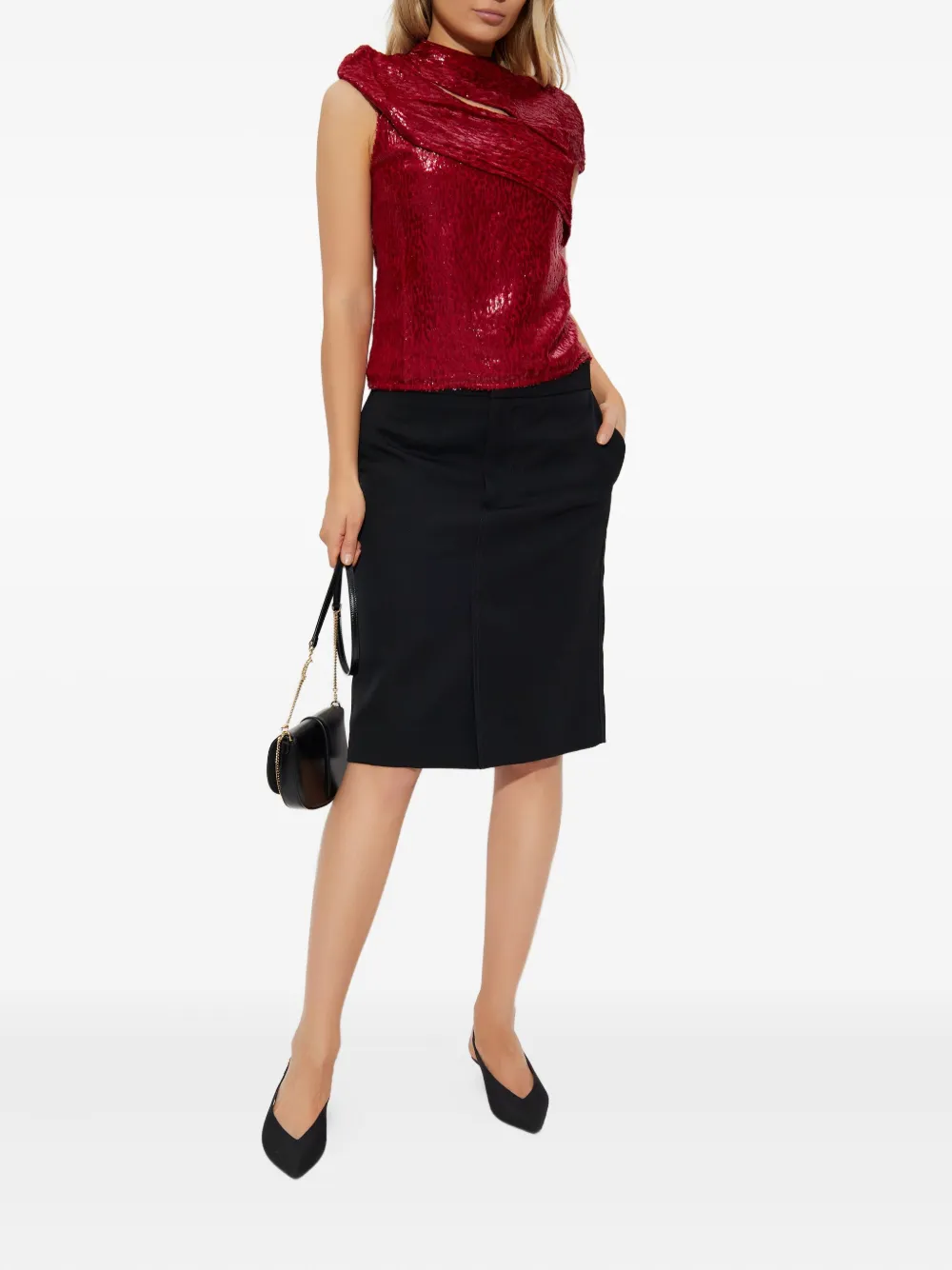 Self-Portrait Gedrapeerde blouse - Rood